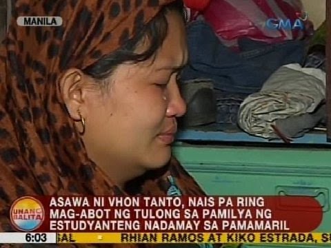 UB: Asawa ni Tanto, nais pa rin mag-abot ng tulong sa pamilya ng estudyanteng nadamay sa pamamaril
