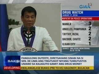 Pang. Duterte: Si Sen. De Lima ang tinutukoy niyang tumutustos umano gamit ang drug money