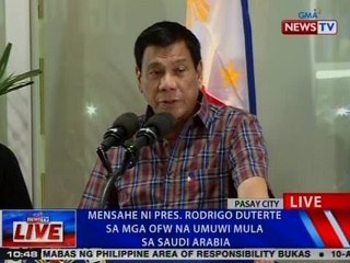 NTVL: Mensahe ni Pres. Duterte sa mga OFW na umuwi mula sa Saudi Arabia