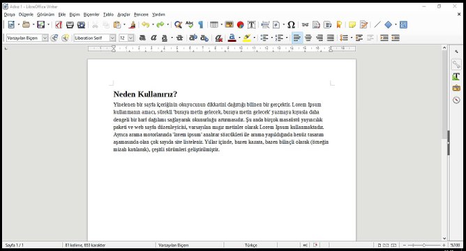 7 Ders - LibreOffice Write belirlenen alanda metin kopyalama