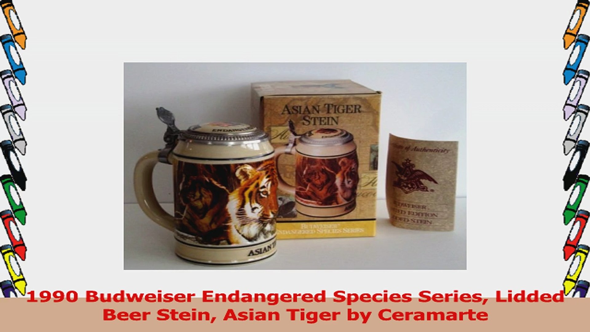 ⁣1990 Budweiser Endangered Species Series Lidded Beer Stein Asian Tiger by Ceramarte d9e3ef68