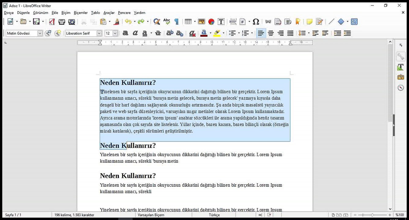 37 Ders - LİbreOffice Write Metni sütunlara ayırma