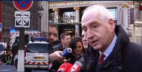 Le préfète Michel Cadot, ainsi que le Gouverneur militaire de Paris et un adjoint du Ministre de l'intérieur racontent ce qui vient de se passer au Louvre.