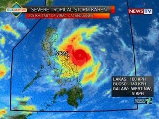 Bagyong Karen, inaasahang dadaan sa Nueva Ecija, Nueva Vizcaya, Tarlac at Pangasinan