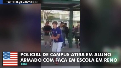 Policial de campus atira em adolescente armado com faca.