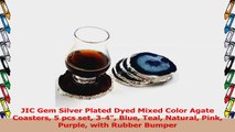 JIC Gem Silver Plated Dyed Mixed Color Agate Coasters 5 pcs set 34 Blue Teal Natural Pink 99e9dec1