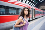 Train stops inches away from the lady