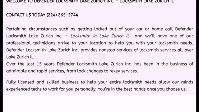 Locksmith Services Lake Zurich | Call Now (224) 265-2744