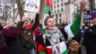 Pro-Palestinian protesters gather outside Downing Street for the arrival of Israeli Prime Minister