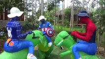 Blue Spiderman & Captain AMERICA & Spiderman & T- Rex Riding Dance ! Funny Superhero in Real Life