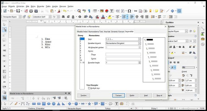 25 Ders - LİbreOffice Write Liste oluşturma