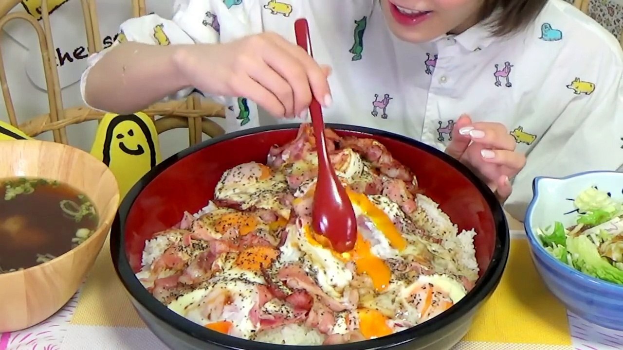 【MUKBANG】 Bacon & Sunny Side up Egg Rice Bowl PART2![500g Bacon & 12Eggs] 5kg 7578kcal[CC Available]-K3fHWg0gMSs