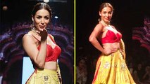 Hot Malaika Arora Rampwalk In Red Yellow Lehenga Choli  Lakme Fashion Week 2017 Grand Finale