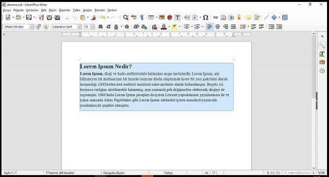 34 Ders - LİbreOffice Write metin seçimi