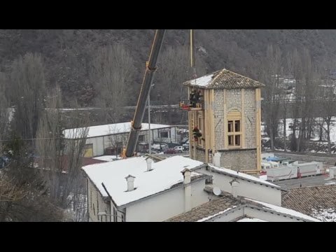 Cascia (PG) - Terremoto, messa in sicurezza campanile chiesa S.Antonio Abate (24.01.17)
