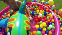 SURPRISE EGGS HUNT IN A KIDDIE POOL + Giant Egg Opening Golden Surprise Egg Ball Pit Frozen Elsa