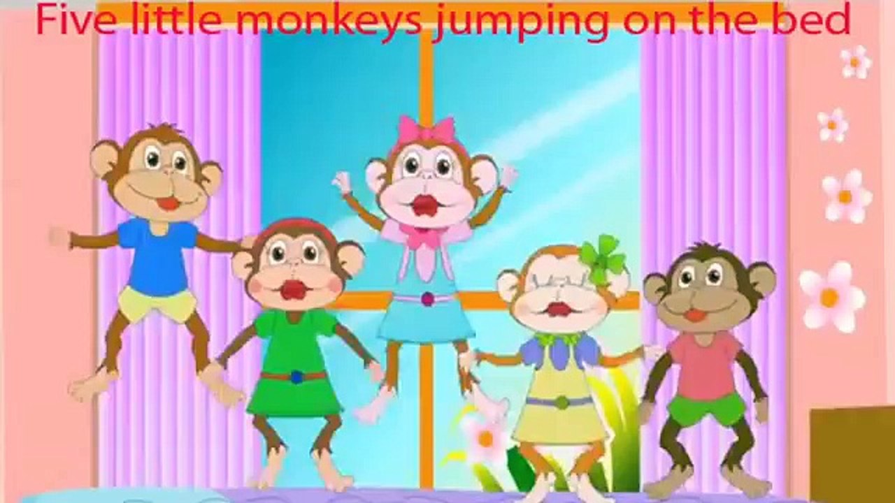 Five Little Monkeys Nursery Rhyme Learning Song Music Lyrics Words For Kids Children Toddlers