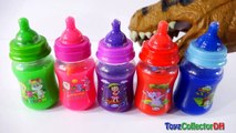 Learn Colors with Baby Milk Bottles Dino DINOSUAR CHOMPING T REX Drinking Milk Playing with Slime-_A