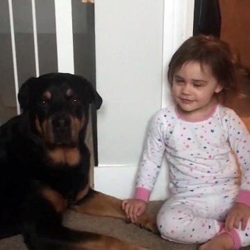 Petit duo entre un chien et une fillette - Concours de hurlement