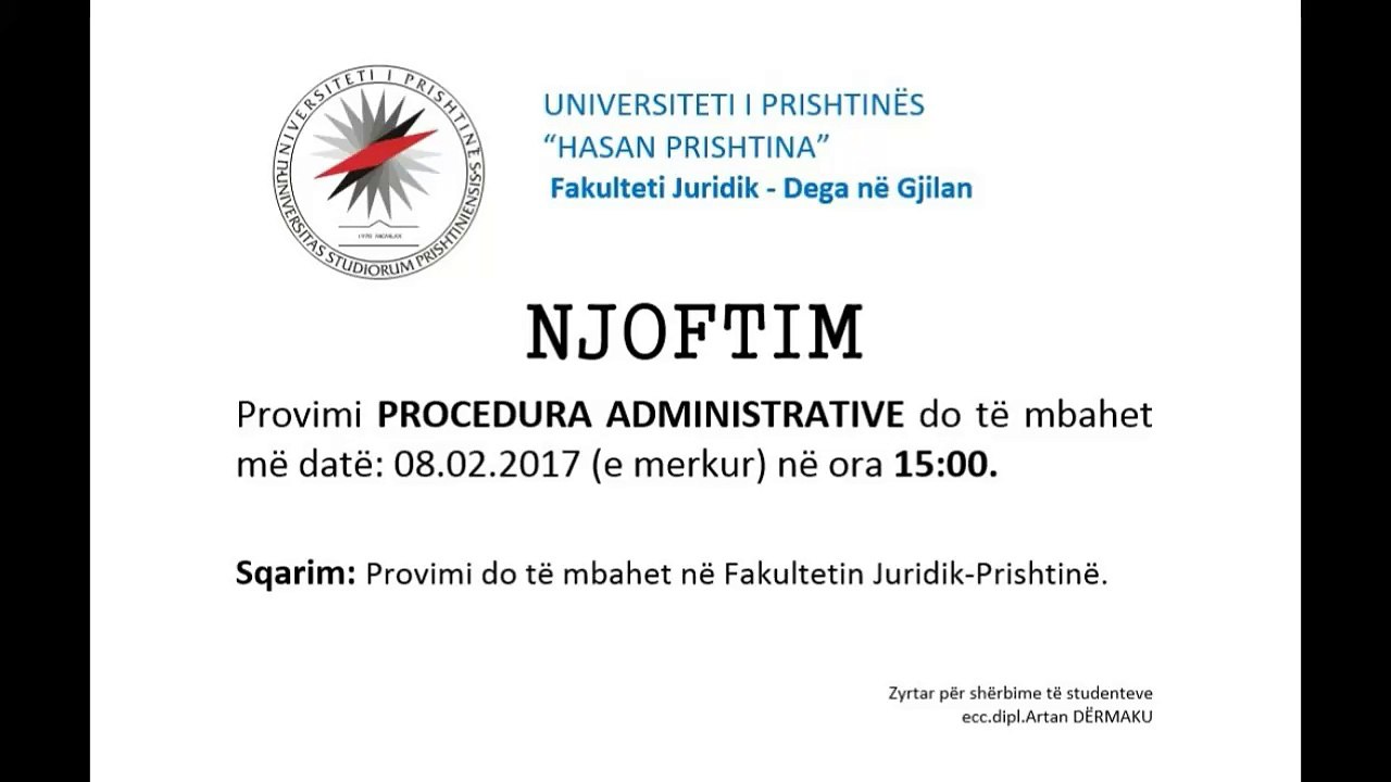 Njoftim  - PROCEDURA ADMINISTRATIVE - 08.02.20171