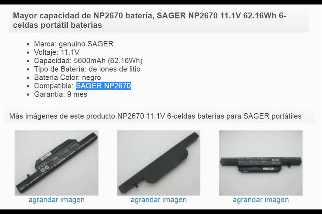 Mayor capacidad de NP2670 batería, SAGER NP2670 11.1V 62.16Wh