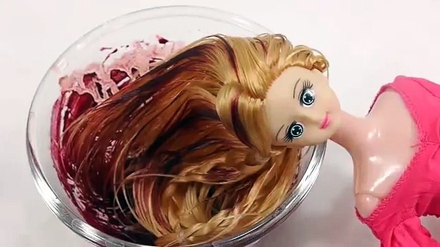 DIY Colors Hair Doll How to Dye Learn Numbers Counting Slime Baby doll Bath