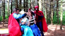 Spidermans LASER EYES save Frozen Elsa! w/ Maleficent Pink Spidergirl Joker! Funny Superh