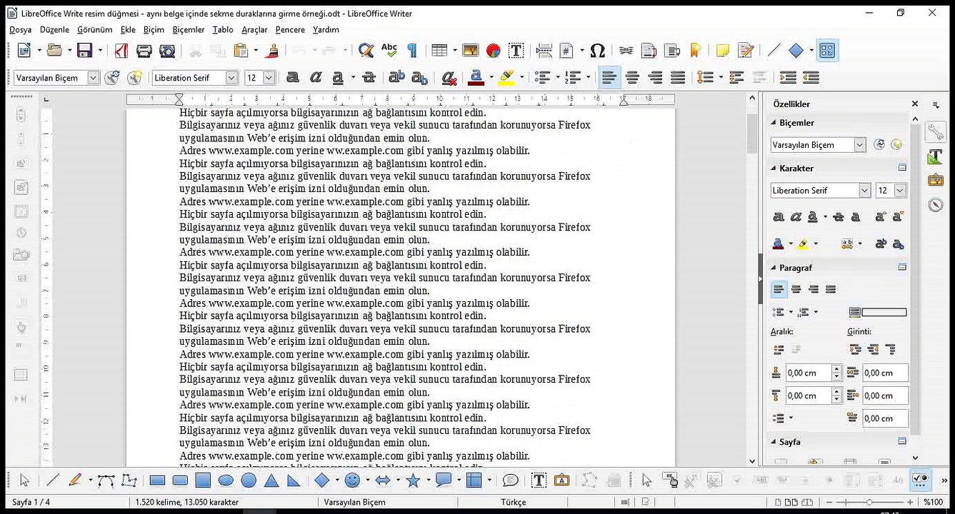 47 Ders - LibreOffice Write resim düğmesi - farklı bir belgeye gitme