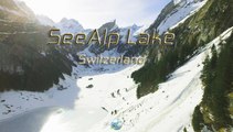 Seealp Lake in Appenzell in winter, Switzerland 4k. Lago Seealp en invierno en Appenzell, Suiza 4k. Dji Phantom 3