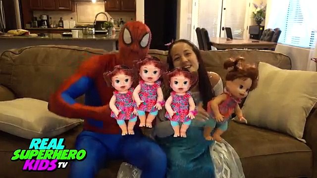 PREGNANT FROZEN ELSA VS SPIDERMAN DELIVERS TRIPLETS w/ Pink SpiderGirl & BABY ALIVE Funny Superhero