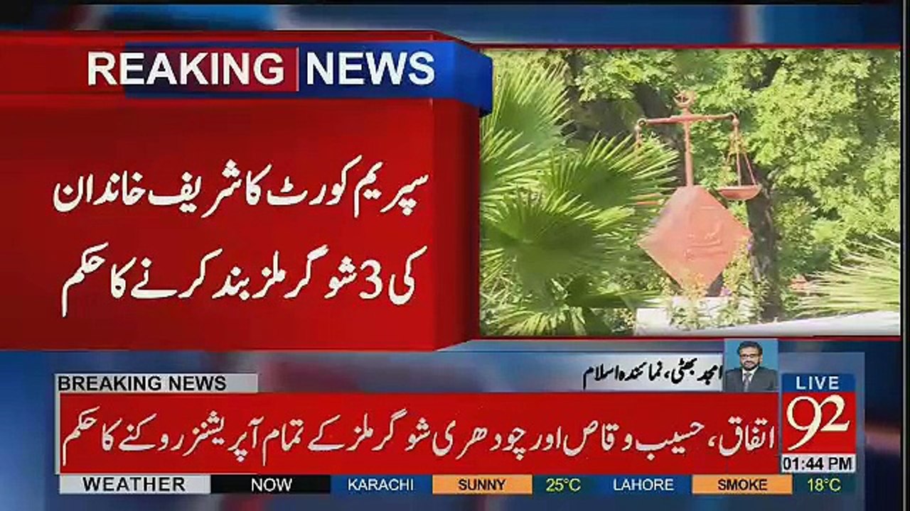 Supreme Court Orders To Shutdown Sugar Mills Of Sharif Family