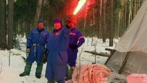 Astronauts in freezing survival exercise in Russian forest