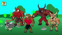 Crazy Dinosaur Vs Crazy Bull man Finger Family Rhyme | The Finger Family Songs | Animals Cartoons