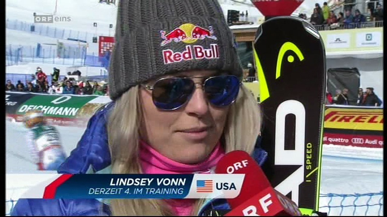 Lindsey Vonn DH Training 1 Interview St.Moritz 2017