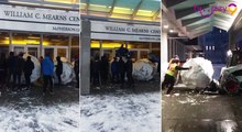Quand des étudiants placent des énormes boules de neige devant les portes d'une bibliothèque universitaire.