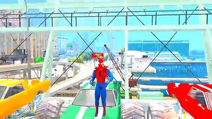 Monster Trucks Colors & Nursery rhymes & Spiderman Hulk IronMan (Song for Children with action)
