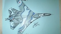 How to draw the fighter jet Sukhoi Su-27 Russian, Como dibujar avion de combate el Sujói Su-27 Ruso