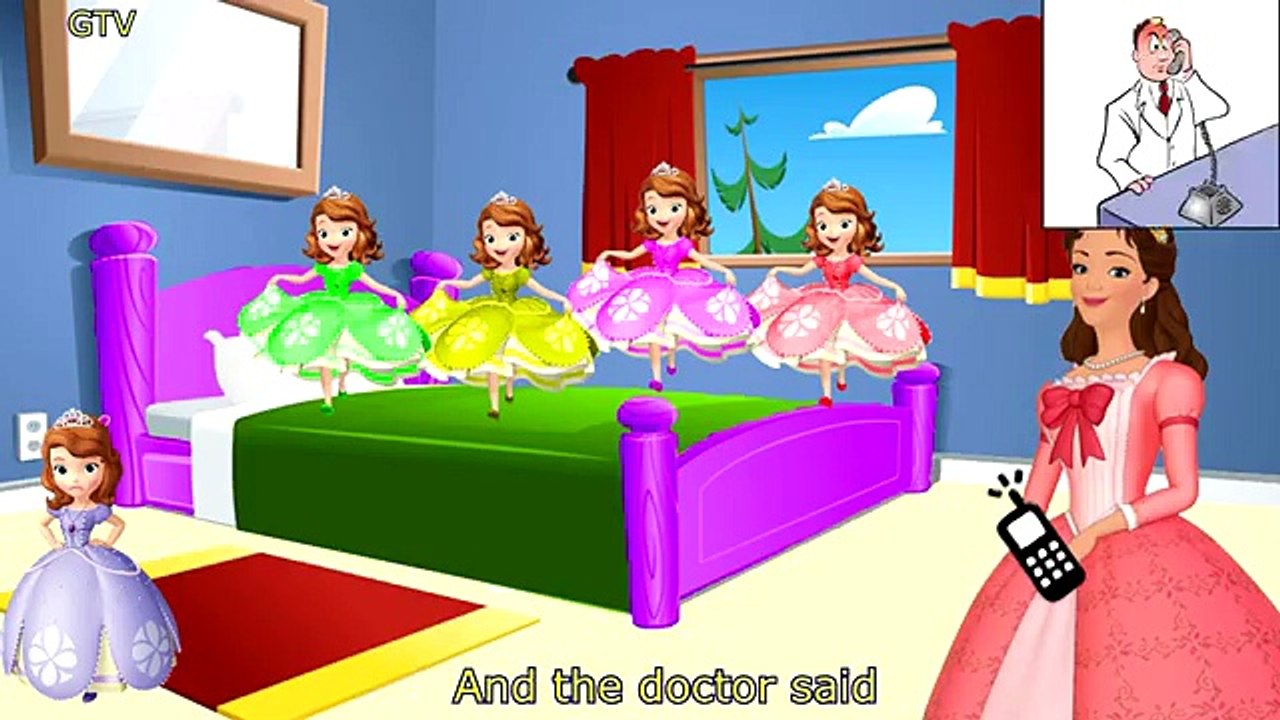 Five Little Sofia The First Jumping on the Bed | 5 Little Monkeys Jumping on the bed Nursery Rhymes