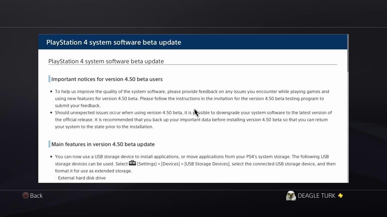 PLAYSTATION 4 UPDATE 4.50 BETA TEST