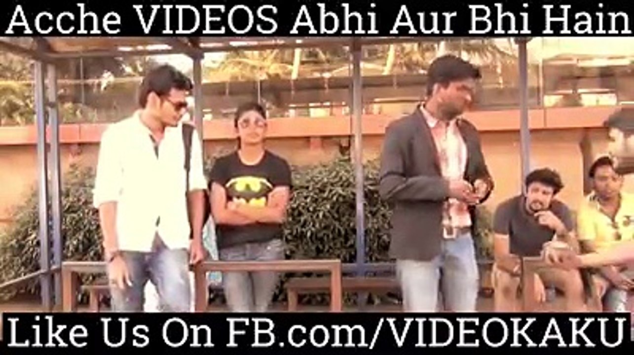 two beggars and a girl at a bus stop
