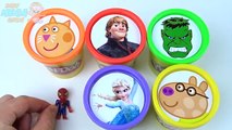 Сups Stacking Toys Play Doh Clay Frozen Elsa Peppa Pig Spiderman Hulk Learn Colors for Kids