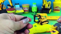 CAT MIGHTY MACHINES EXCAVATOR BULLDOZER FRONT LOADER AND TRAINS TRUCKS WITH PLAYDOH FUN