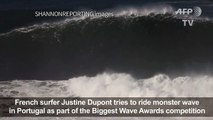 French surfer Justine Dupont rides epic wave in Portugal