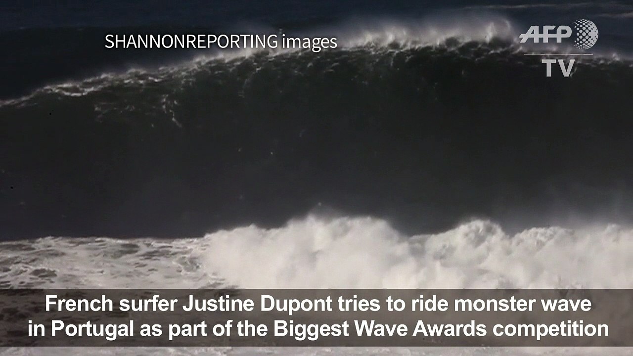 French surfer Justine Dupont rides epic wave in Portugal