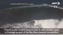 French surfer Justine Dupont rides epic wave in Portugal