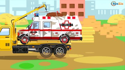 The Yellow Diggers & Cars Friends at work - Construction Trucks Video - World of Cars for children