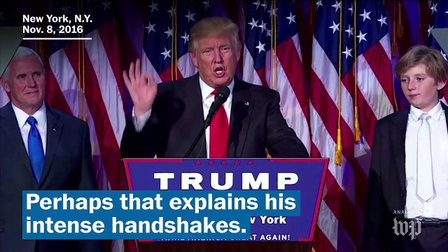 What's up with President Trump's intense handshakes?