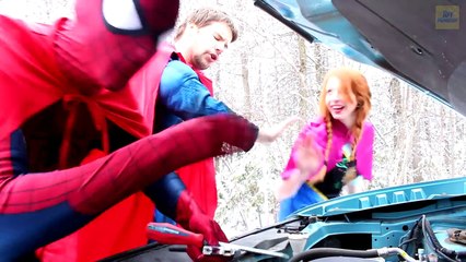 Frozen Elsa Eats a Fly! w/ Spiderman, Pink Spidergirl, Anna, Maleficent, Joker & Ariel Mer