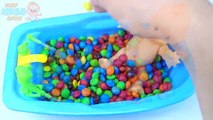 Baby Doll Bath Time Learn Colours M&Ms Skittles Candy Surprise Toys Mutant Ninja Turtles TMNT