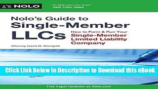 EPUB Download Nolo s Guide to Single-Member LLCs: How to Form   Run Your Single-Member Limited